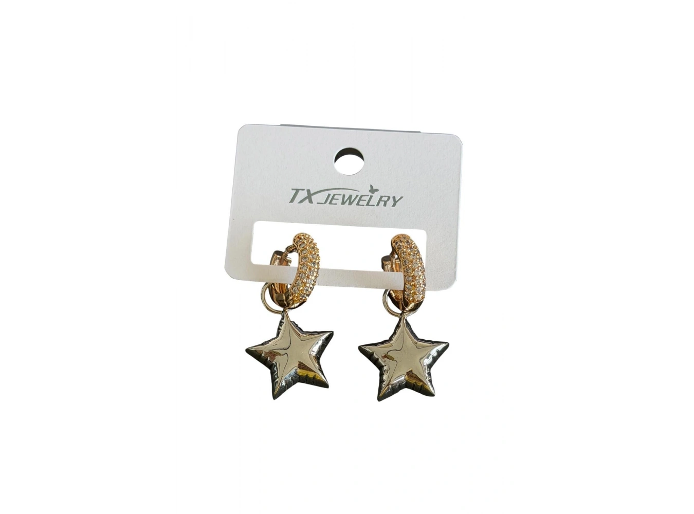 Altın Ve Gümüş Renk Yıldız Detaylı Tx Küpe (Çift)