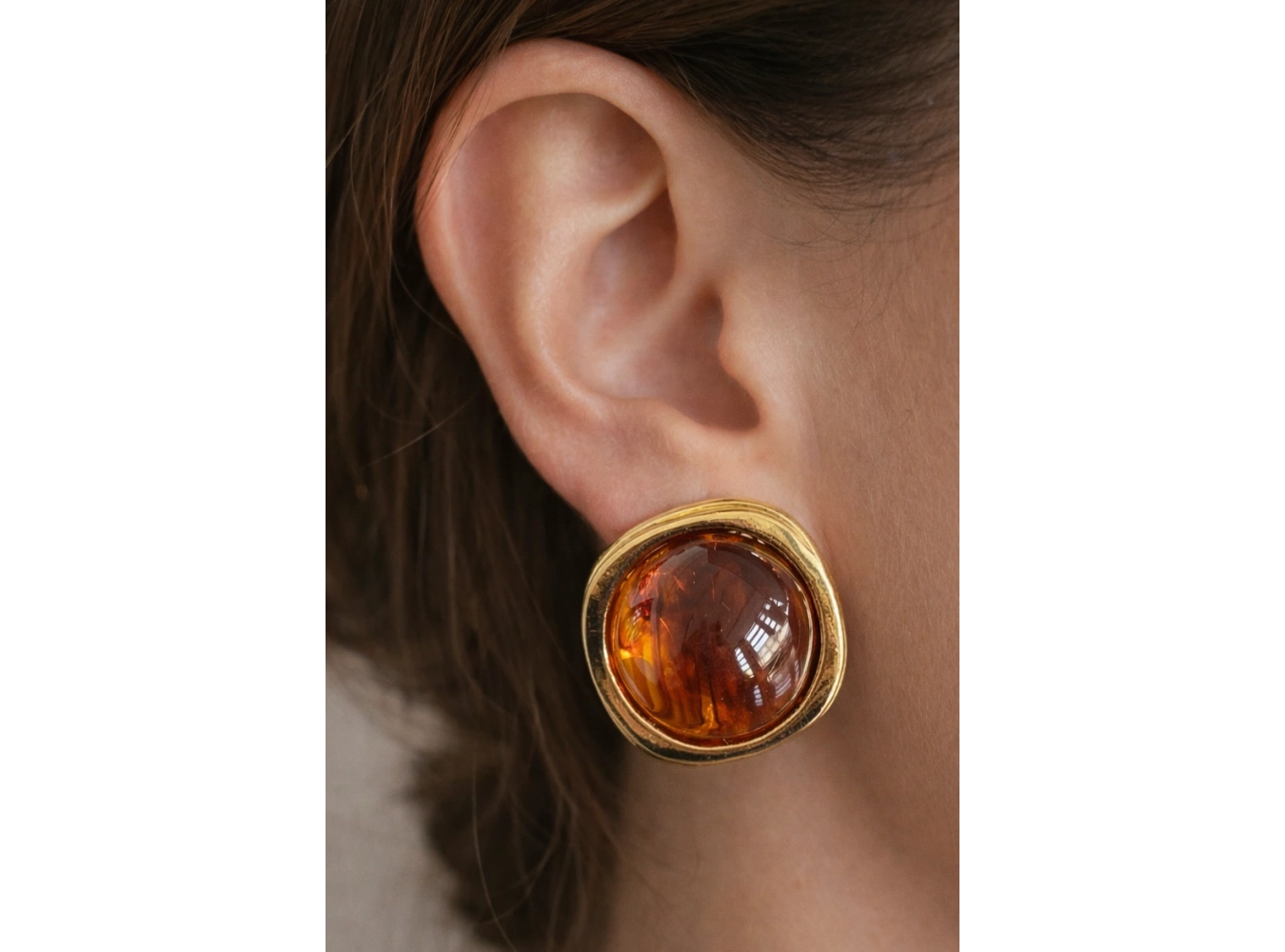 Altın Ve Kahve Renk Taş Detaylı Küpe (Çift)