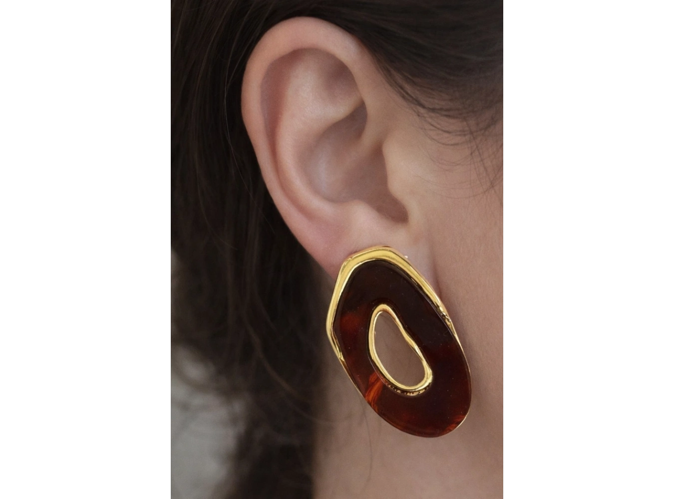 Altın Ve Kahve Renk Taş Detaylı Küpe (Çift)