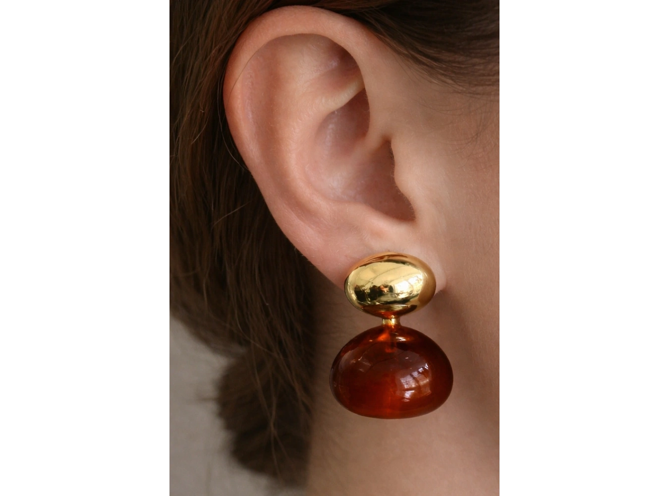 Altın Ve Kahve Renk Taş Detaylı Küpe (Çift)