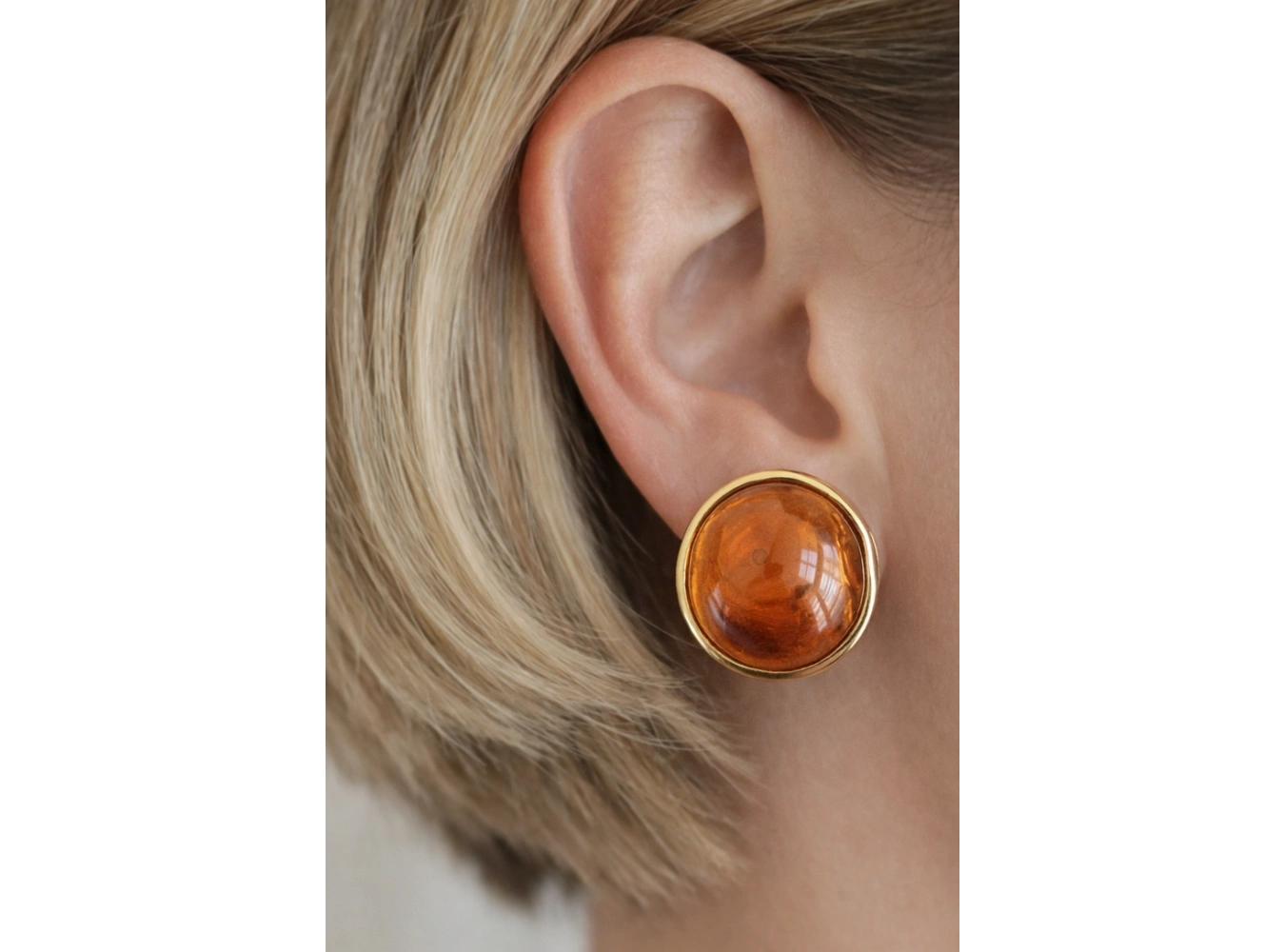 Altın Ve Kahve Renk Taş Detaylı Küpe (Çift)