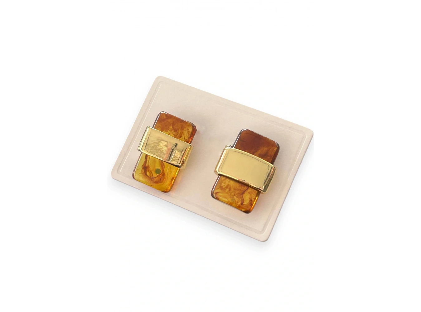 Altın Ve Kahve Renk Taş Detaylı Küpe (Çift)