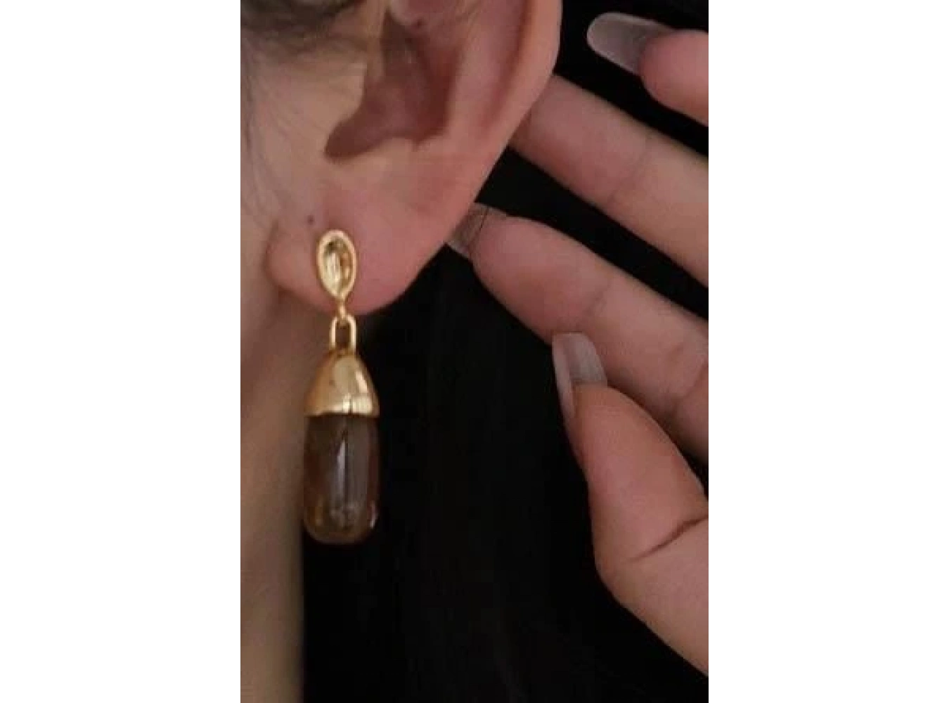 Altın Ve Kahve Renk Taş Detaylı Küpe (Çift)