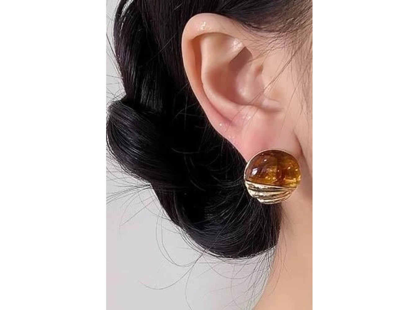 Altın Ve Kahve Renk Taş Detaylı Küpe (Çift)