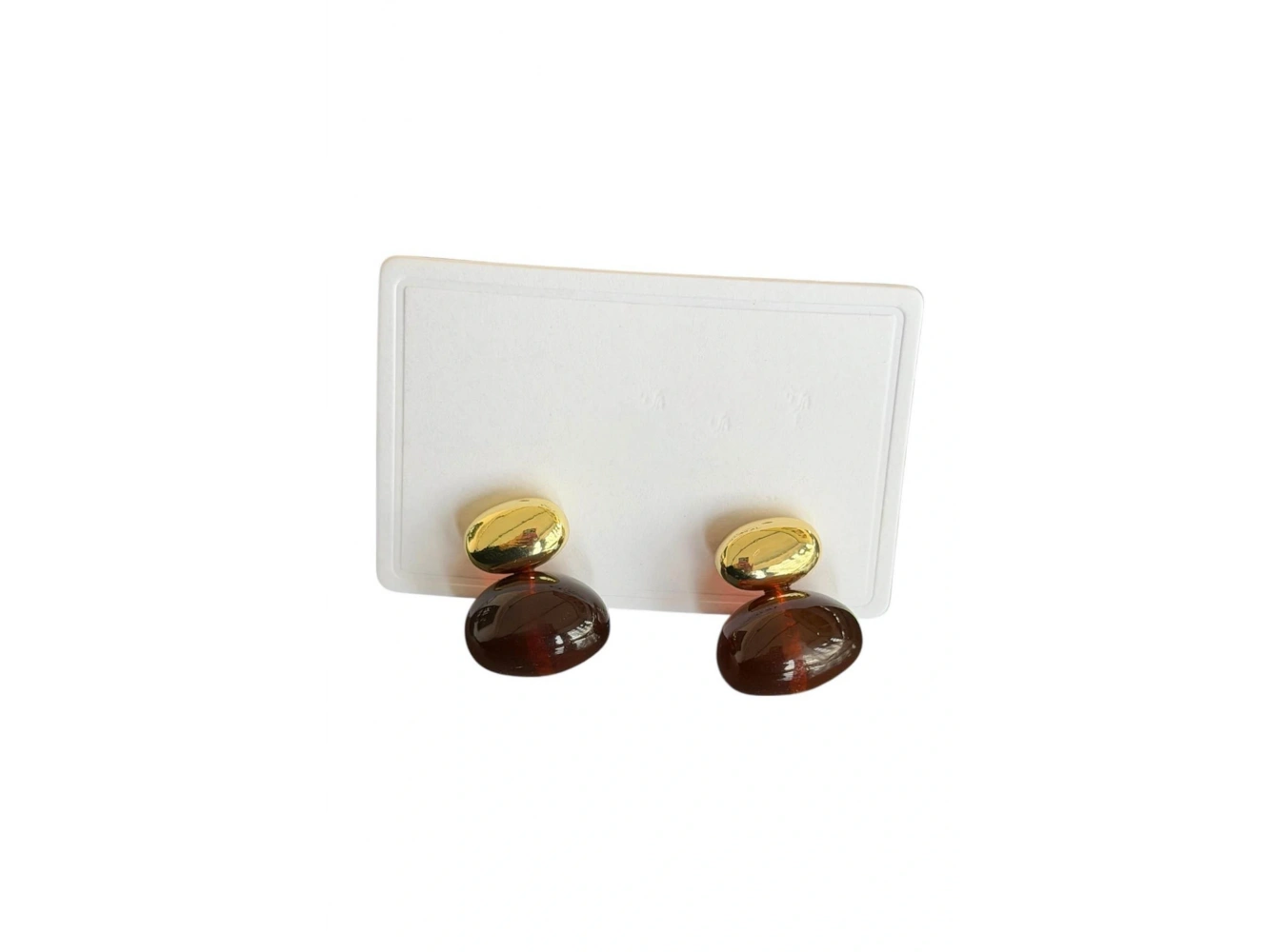 Altın Ve Kahve Renk Taş Detaylı Küpe (Çift)