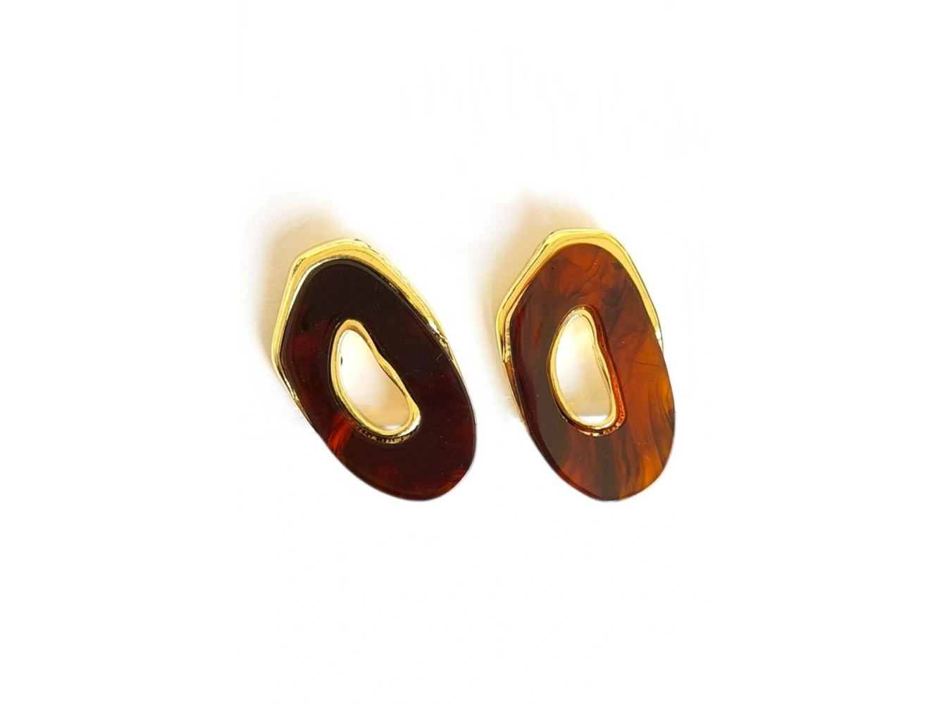 Altın Ve Kahve Renk Taş Detaylı Küpe (Çift)