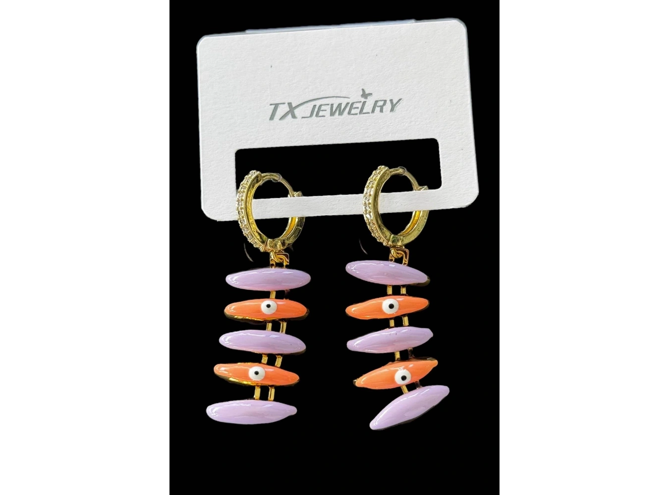 Altın Ve Karışı Renk Sallantılı 14K Altın Kaplama TX Küpe (Çift)