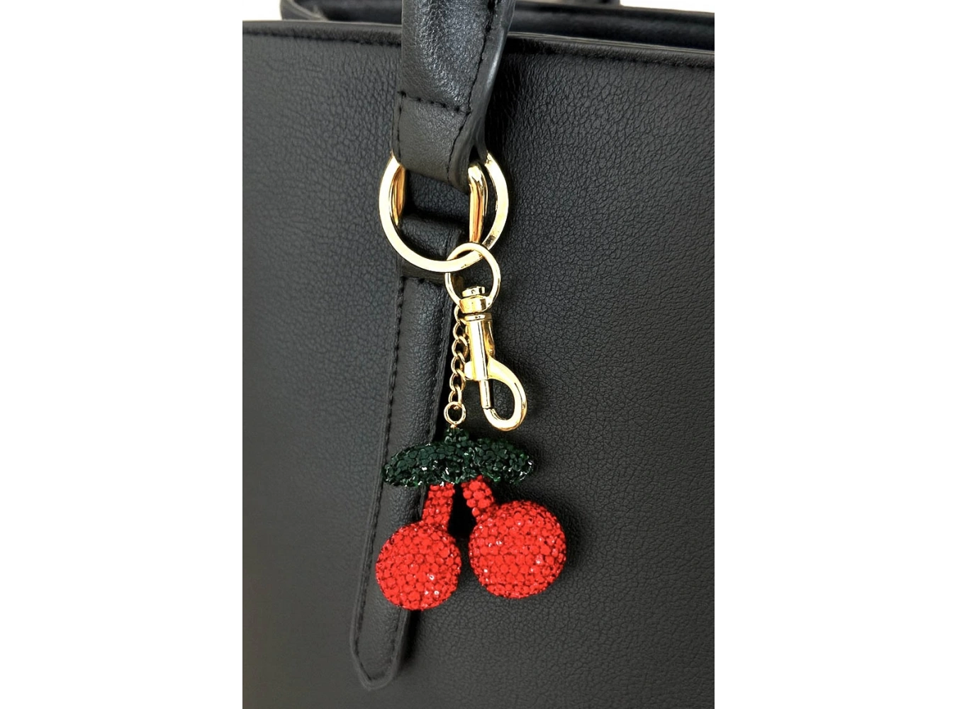 Altın Ve Kırmızı Renk Kiraz Figürlü Taş Detaylı Çanta Charm/ Anahtarlık