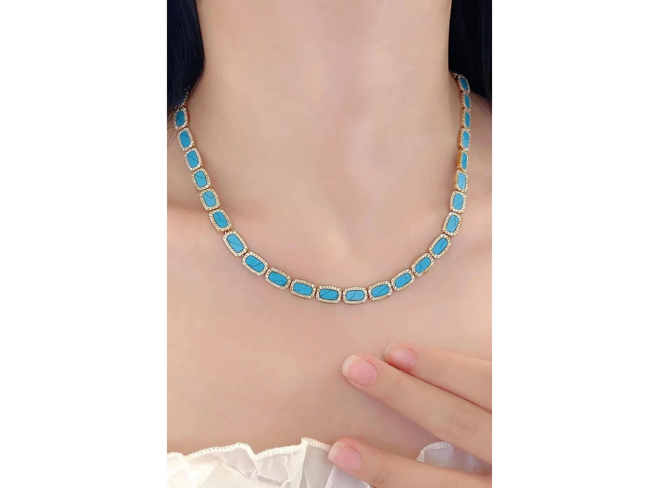 Altın Ve Mavi Renk 14K Altın Kaplama VİP Kolye