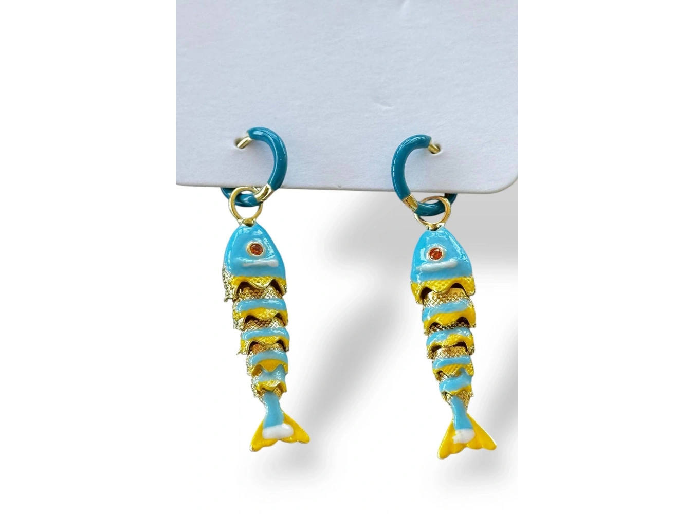 Altın Ve Mavi Renk Balık Figürlü Küpe (Çift)