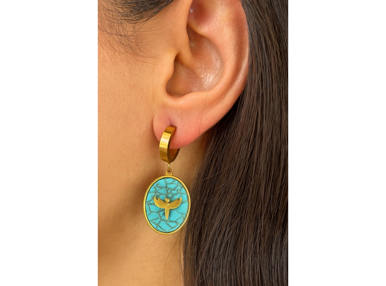 Altın Ve Mavi Renk Kuş Figürlü Çelik Küpe (Çift)