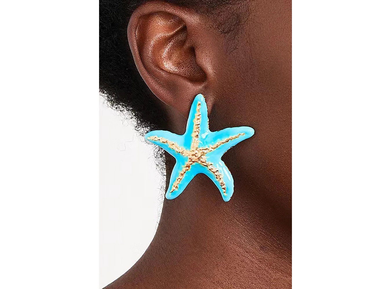 Altın Ve Mavi Renk Yıldız Figürlü Küpe (Çift)