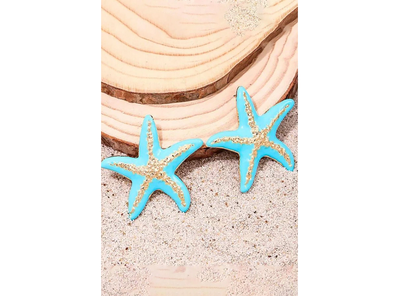 Altın Ve Mavi Renk Yıldız Figürlü Küpe (Çift)