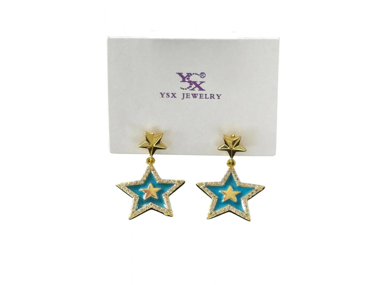 Altın Ve Mavi Renk Yıldız Figürlü YSX Küpe (Çift)