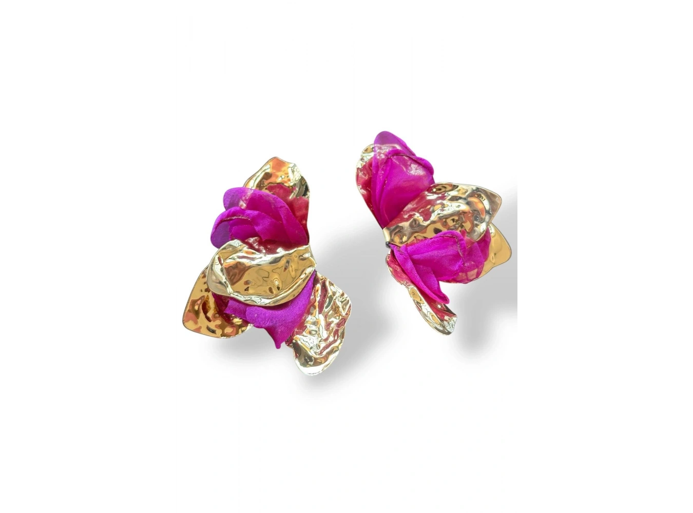 Altın Ve Mor Çiçek Detaylı Tasarım Küpe (Çift)