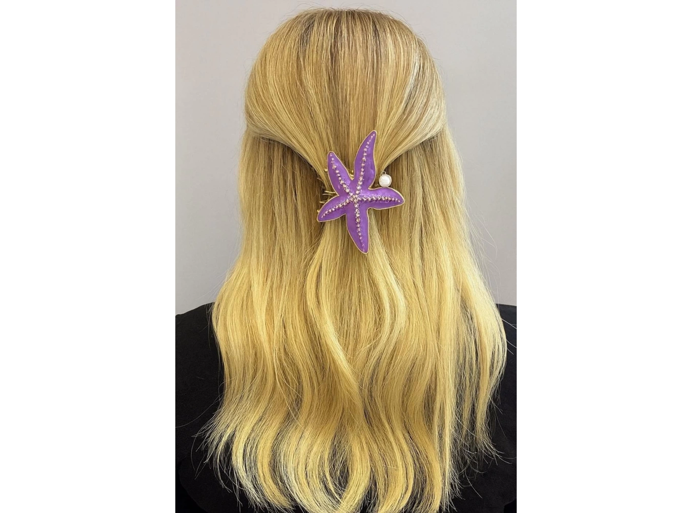 Altın Ve Mor Renk Deniz Yıldızı Figürlü Taşlı Metal Mandal Toka