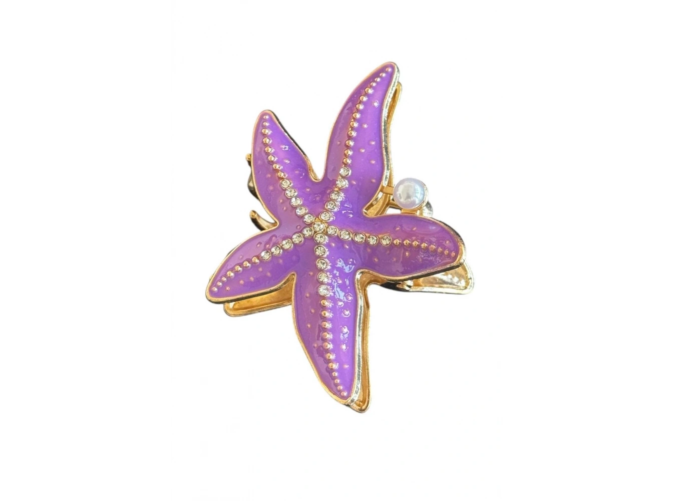 Altın Ve Mor Renk Deniz Yıldızı Figürlü Taşlı Metal Mandal Toka