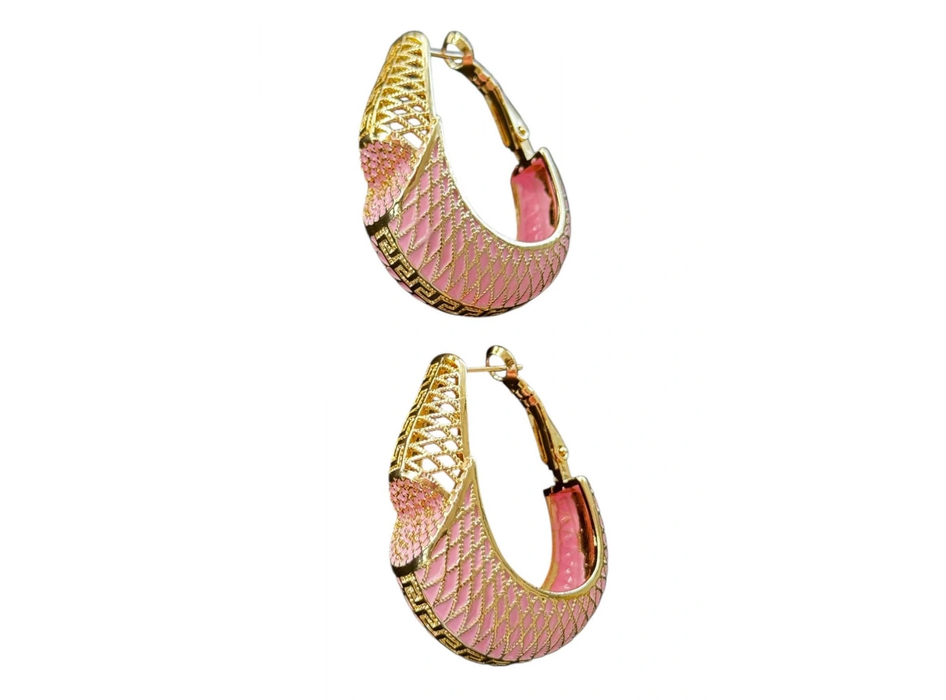 Altın Ve Pembe Renk 14K Altın Kaplama TX Küpe (Çift)