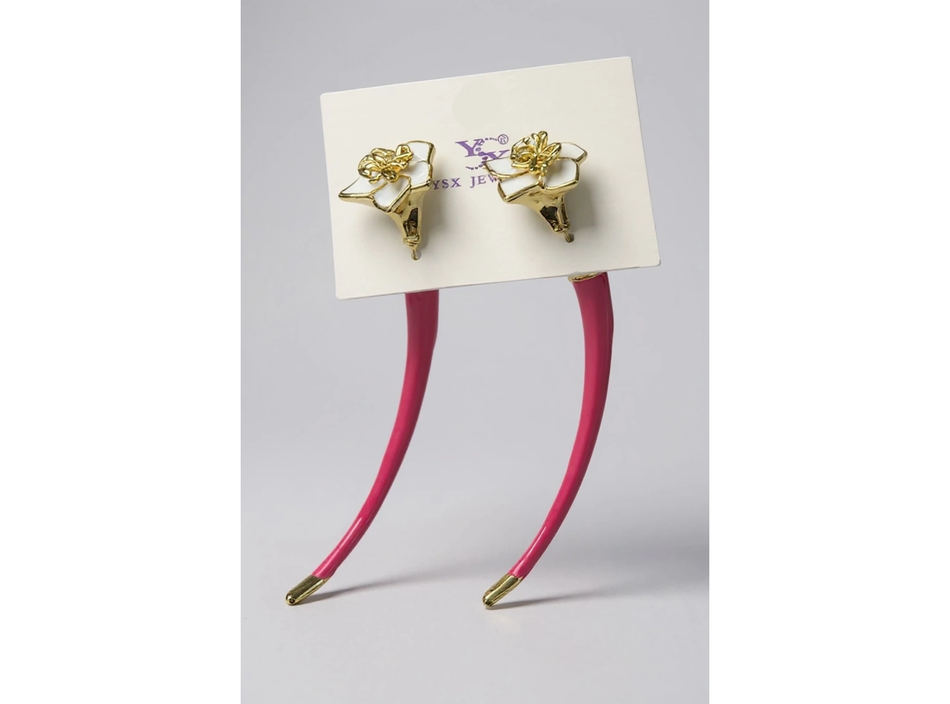 Altın Ve Pembe Renk Çiçek Detaylı YSX Küpe (Çift)