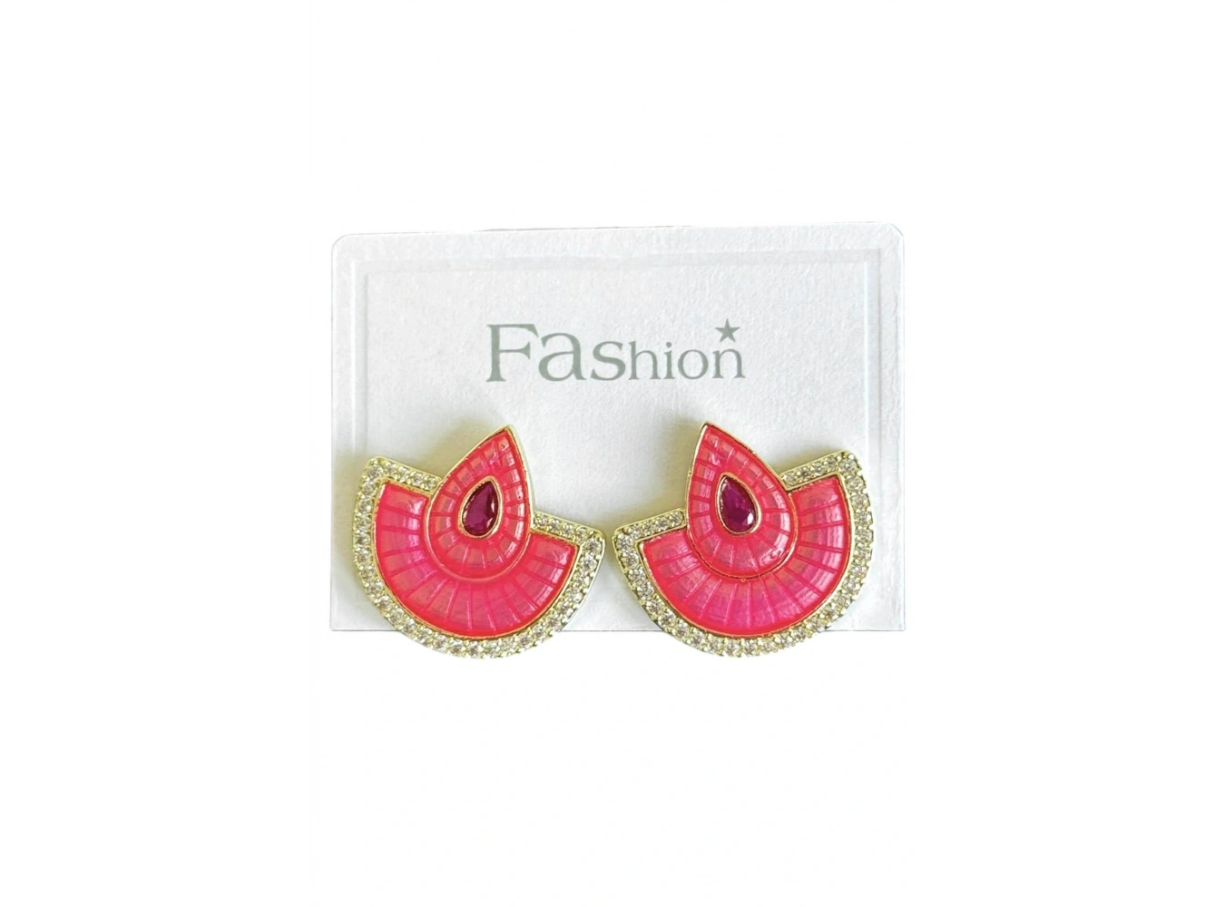 Altın Ve Pembe Renk Taş Detaylı Küpe (Çift)