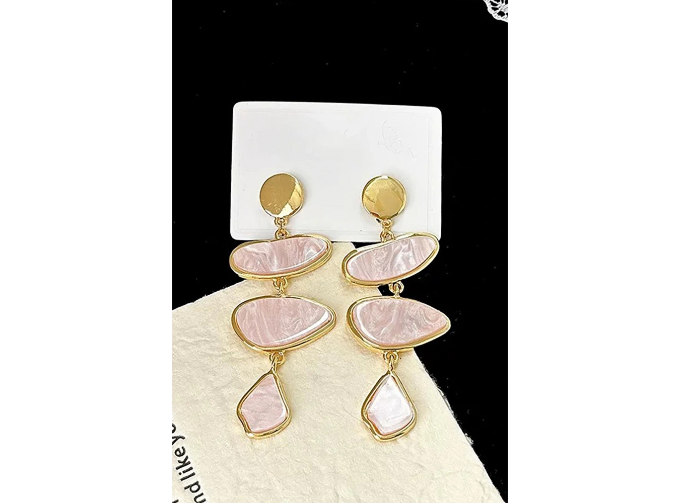 Altın Ve Pembe Renk Taş Detaylı Küpe (Çift)