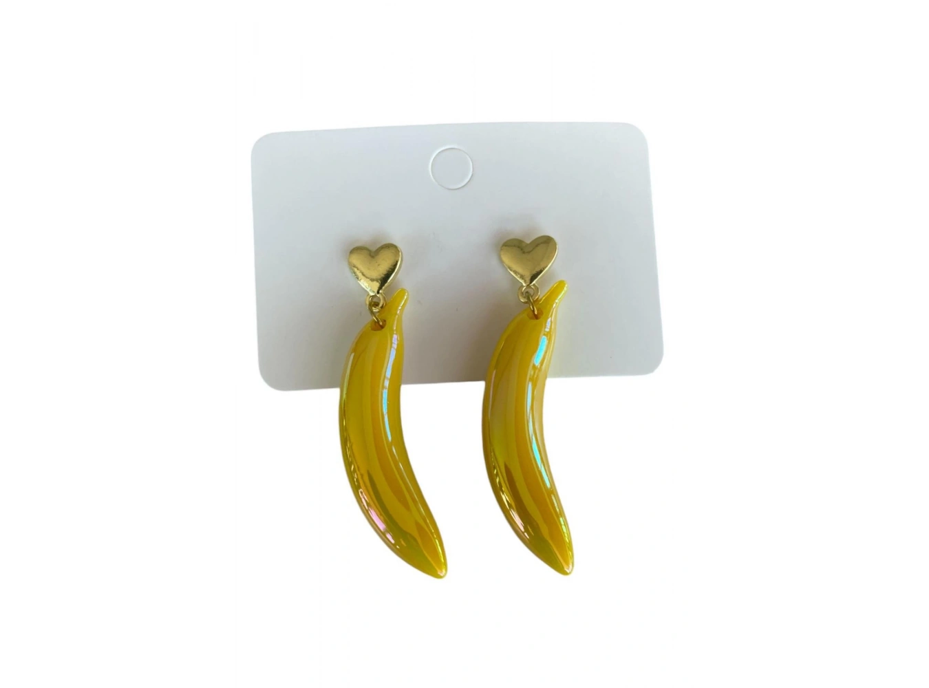 Altın Ve Sarı Renk Muz Figürlü Kalp Detaylı Küpe (Çift)
