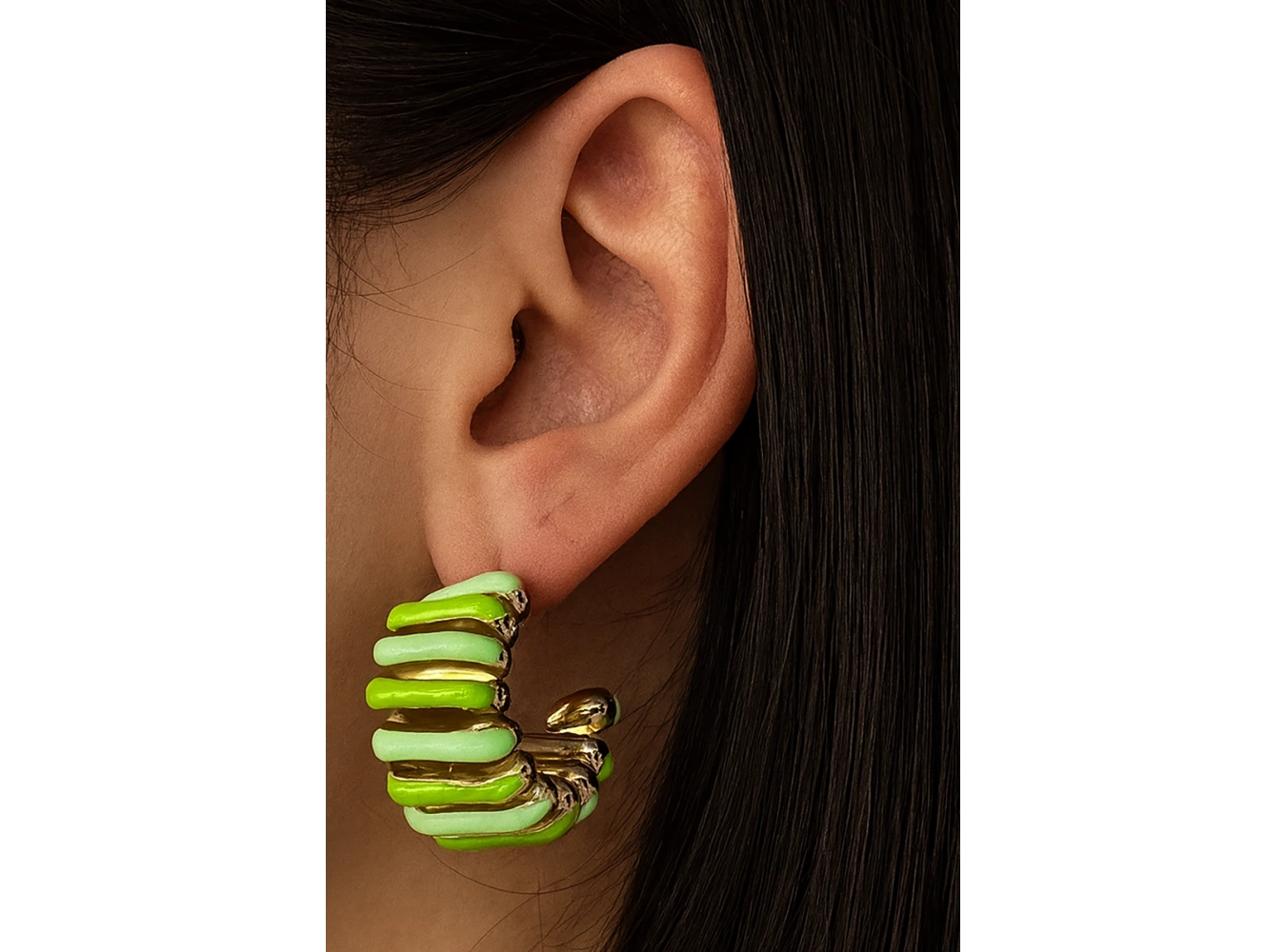 Altın Ve Yeşil Renk Burgu Detaylı 14K Altın Kaplama TX Küpe (Çift)