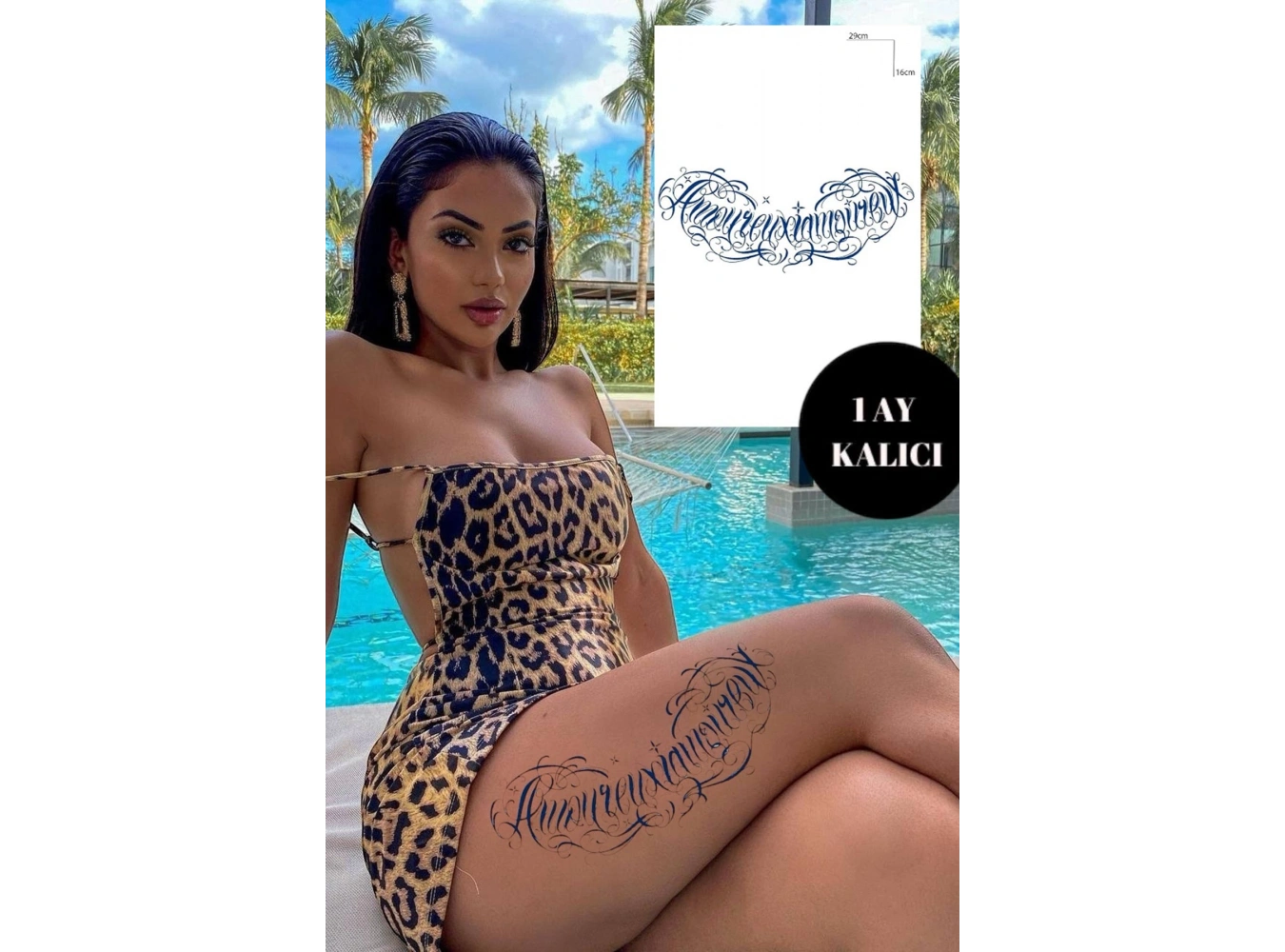 Amoureux Yazılı 12 Saat Sonra Kararan Geçici Dövme Tattoo