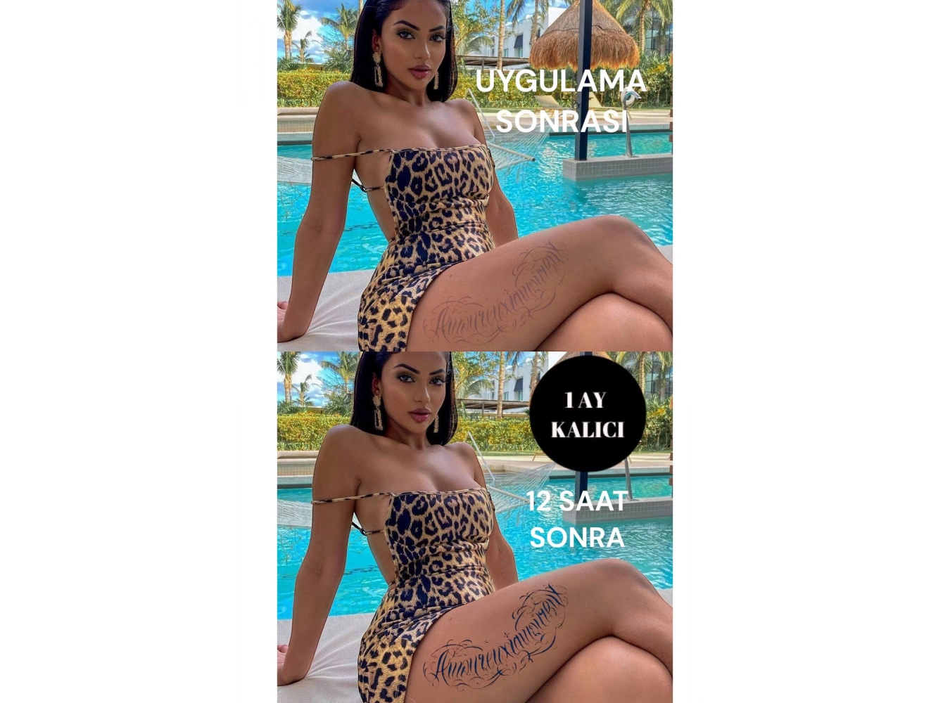 Amoureux Yazılı 12 Saat Sonra Kararan Geçici Dövme Tattoo