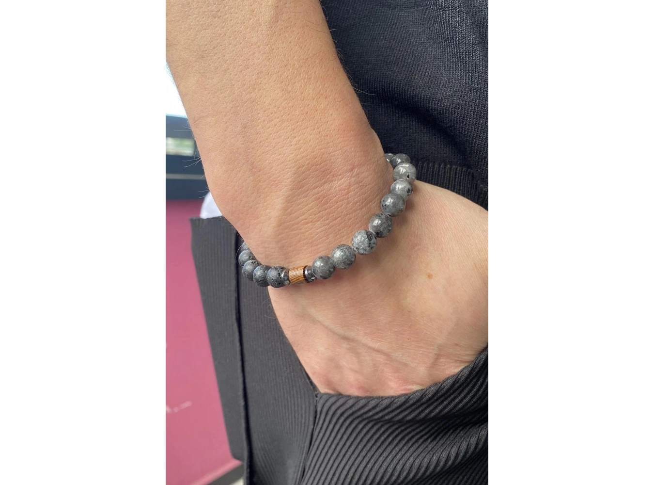 Antrasit Renk Boncuk Detaylı Erkek Bileklik