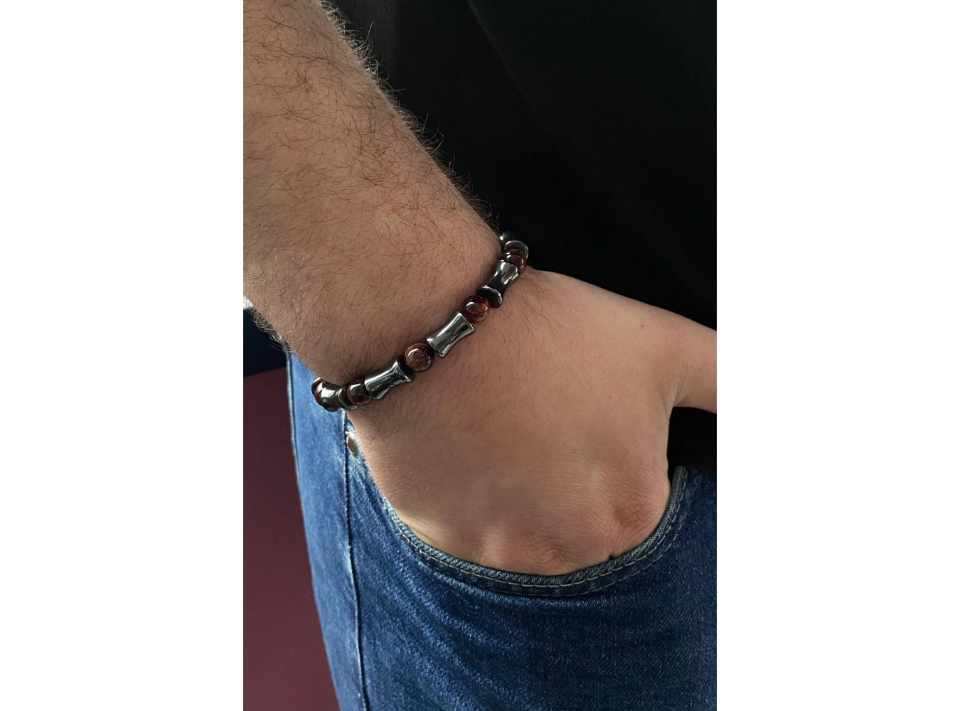 Antrasit Renk Hematit Taşlı Erkek Bileklik