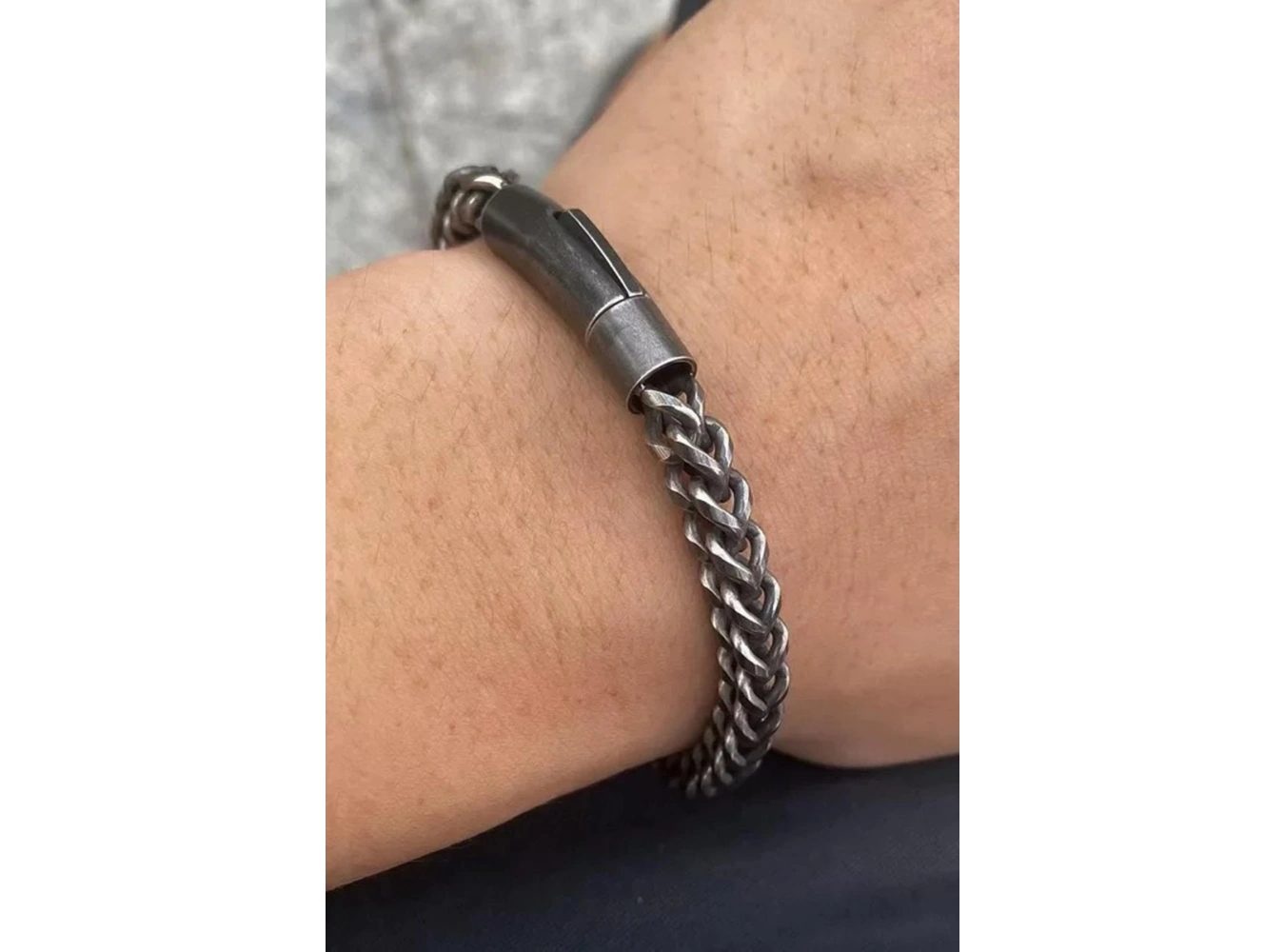 Antrasit Renk Zincir Detaylı Çelik Erkek Bileklik