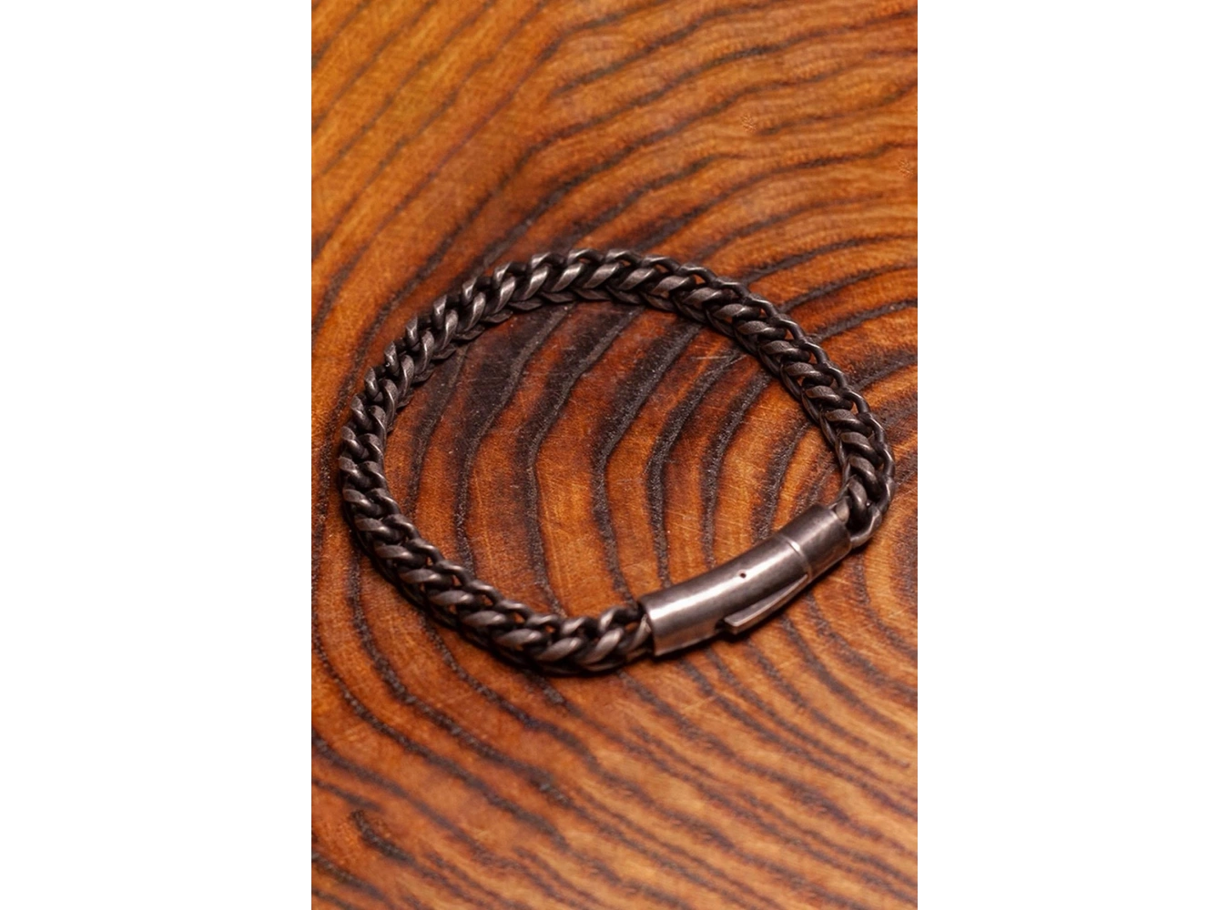 Antrasit Renk Zincir Detaylı Çelik Erkek Bileklik