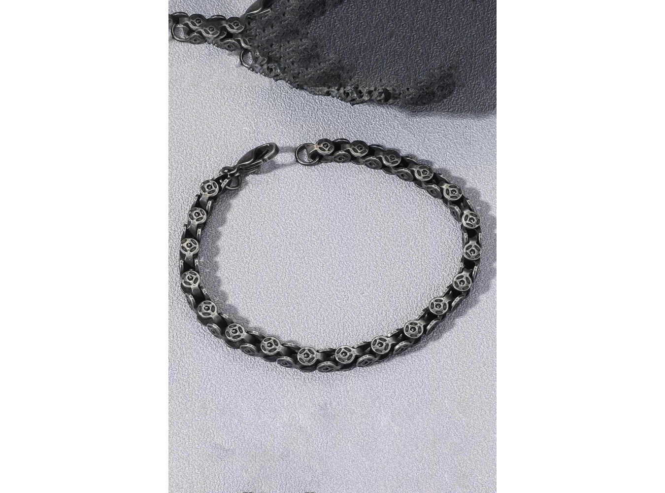 Antrasit Renk Zincir Detaylı Çelik Erkek Bileklik