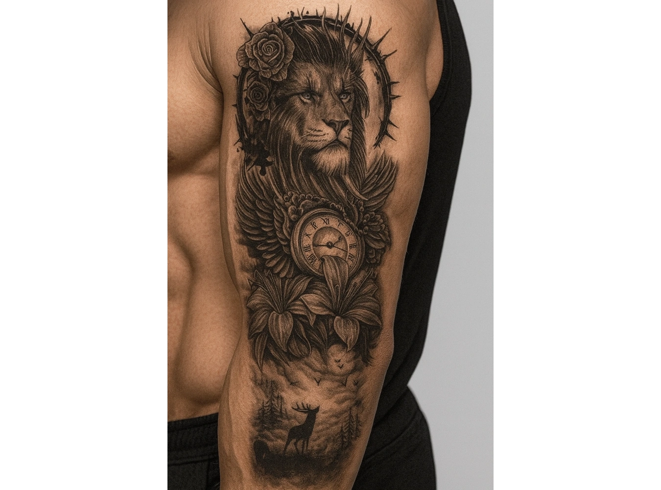 Aslan Figürlü 12 Saat Sonra Kararan Geçici Kol Dövme Tattoo