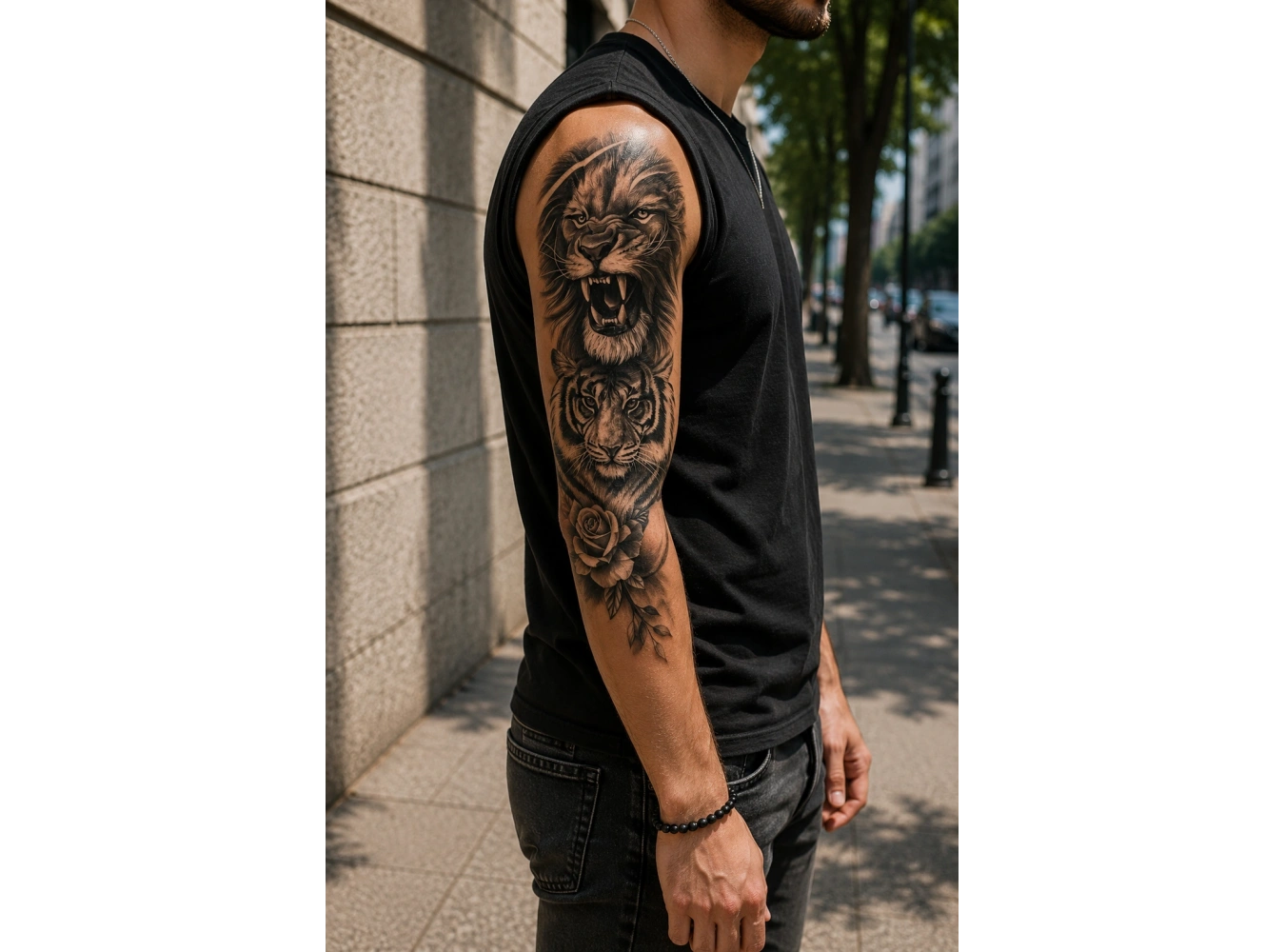 Aslan Ve Gül Geçici Dövme Tattoo