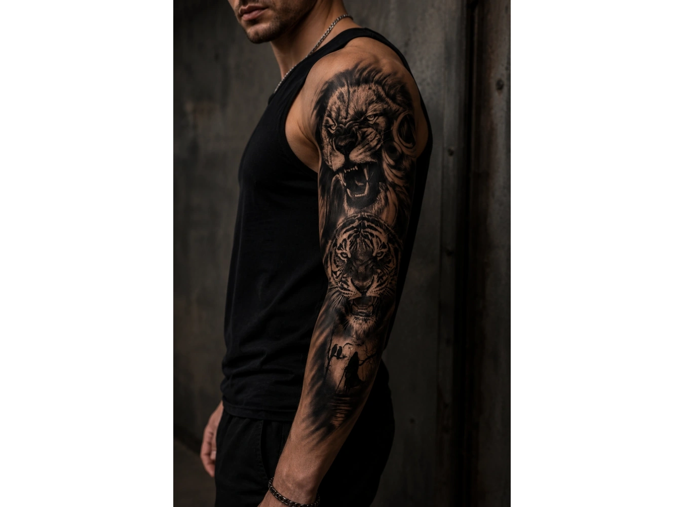 Aslan Ve Kaplan Kol Geçici Dövme Tattoo