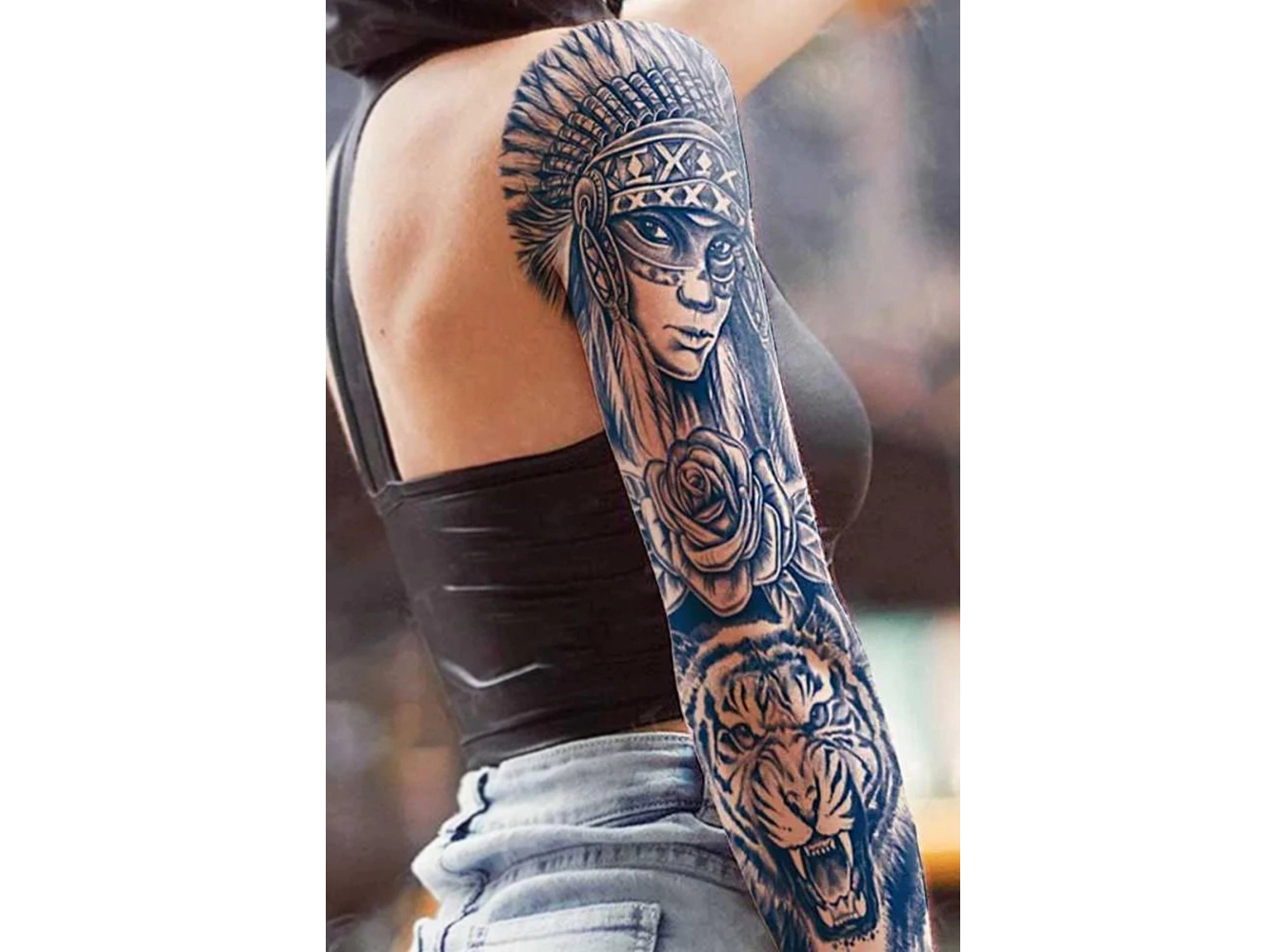 Aslan Ve Kız Figürlü 12 Saat Sonra Kararan Geçici Kol Dövme Tattoo