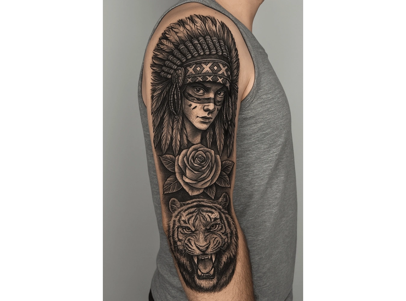 Aslan Ve Kız Figürlü 12 Saat Sonra Kararan Geçici Kol Dövme Tattoo