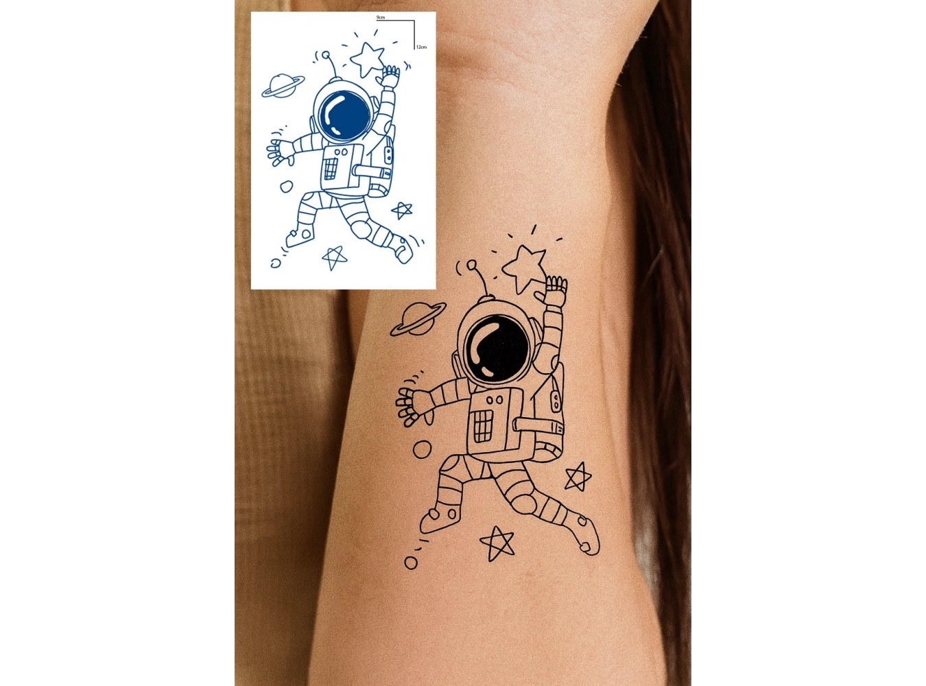 Astronot Figürlü 12 Saat Sonra Kararan Geçici Dövme Tattoo