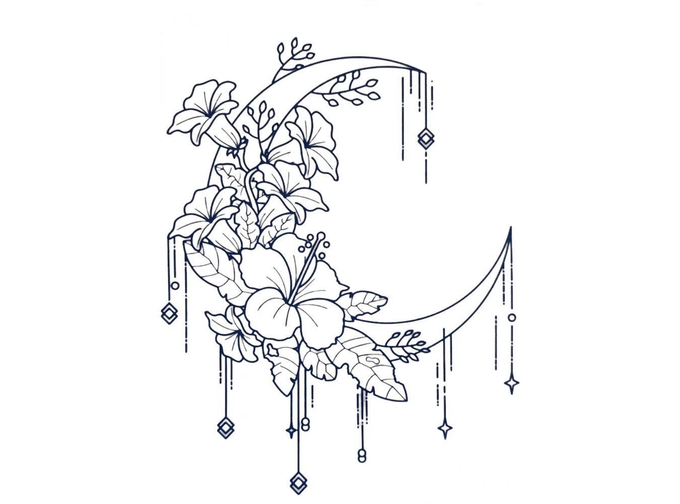 Ay Ve Çiçek Figürlü 12 Saat Sonra Kararan Geçici Dövme Tattoo