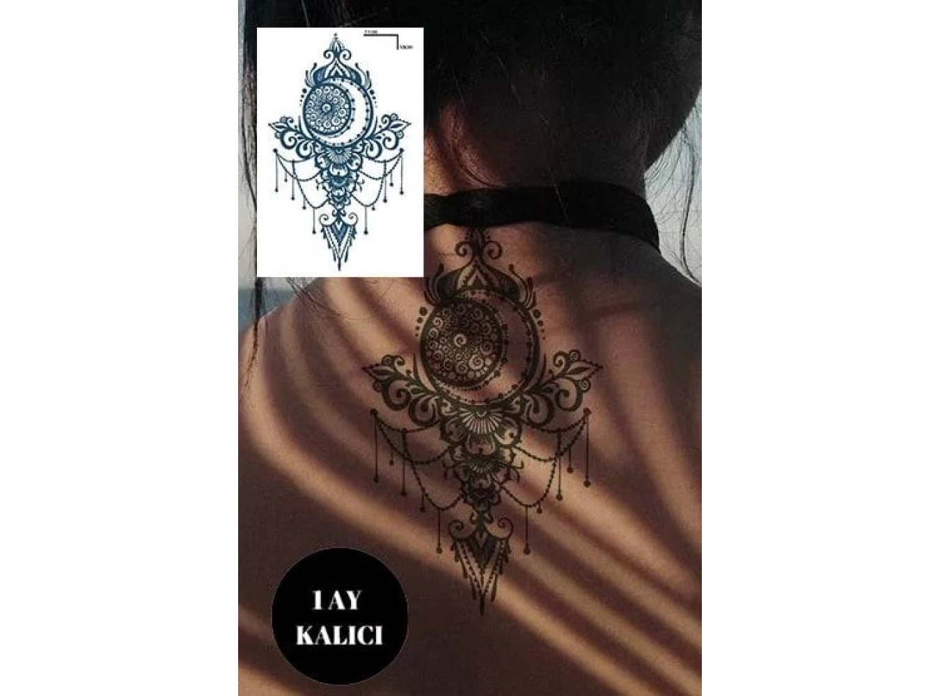 Ay Ve Çiçek Figürlü 12 Saat Sonra Kararan Geçici Orta Dövme Tattoo