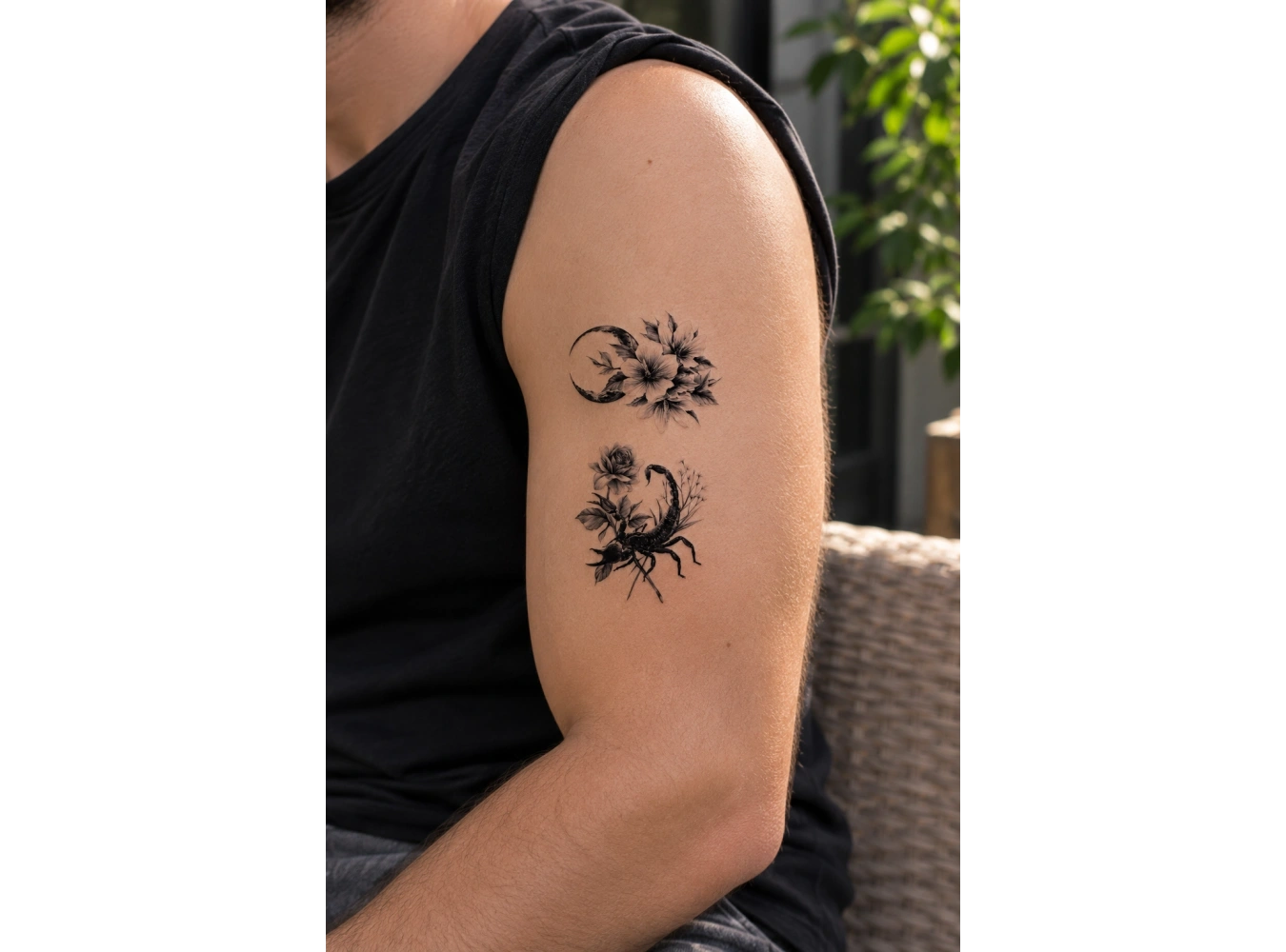 Ay Ve Çiçek Mini Geçici Dövme Tattoo