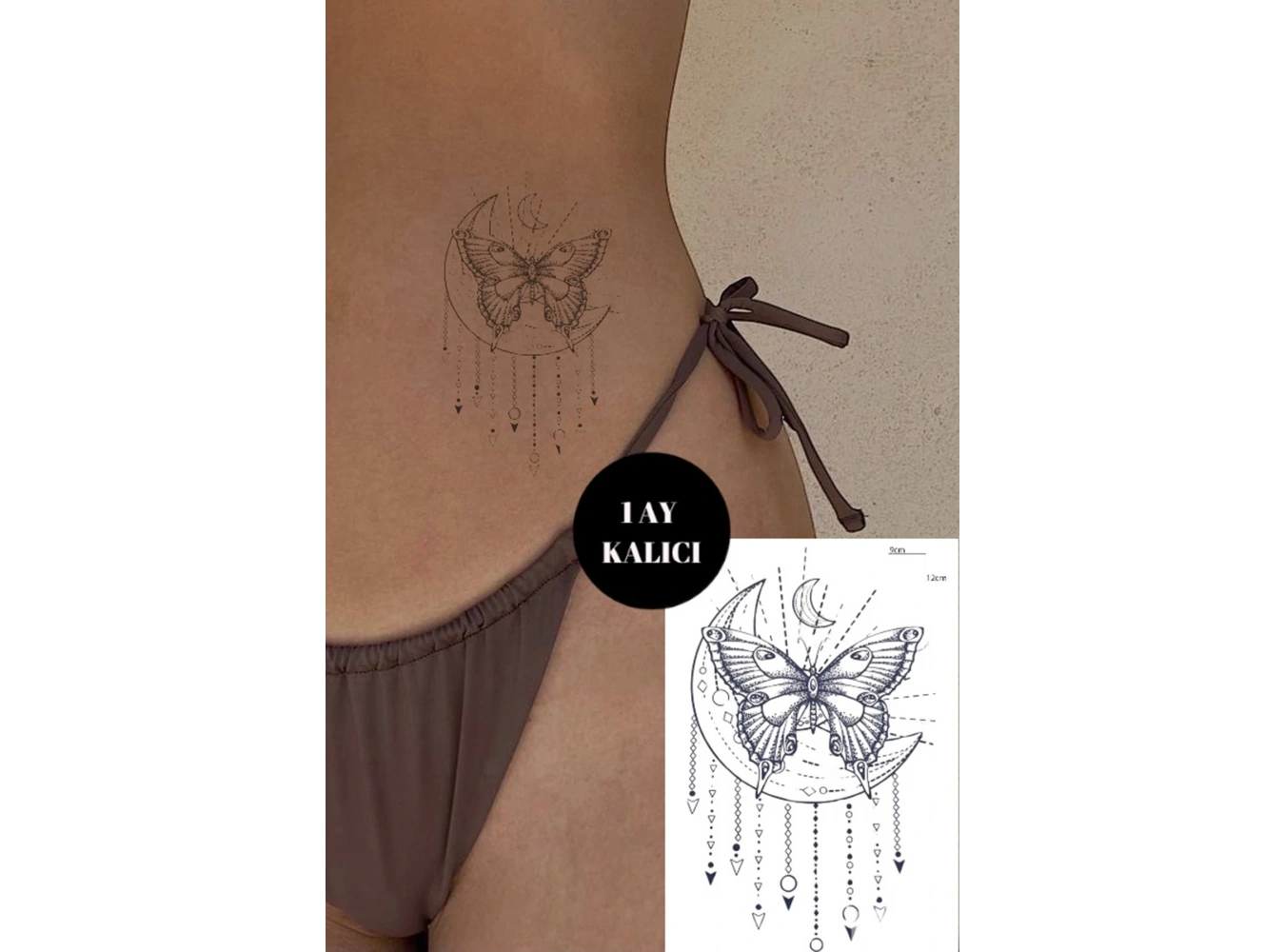 Ay Ve Kelebek Figürlü 12 Saat Sonra Kararan Geçici Dövme Tattoo