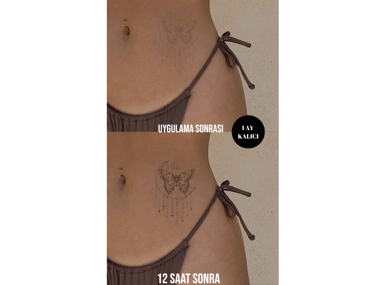 Ay Ve Kelebek Figürlü 12 Saat Sonra Kararan Geçici Dövme Tattoo