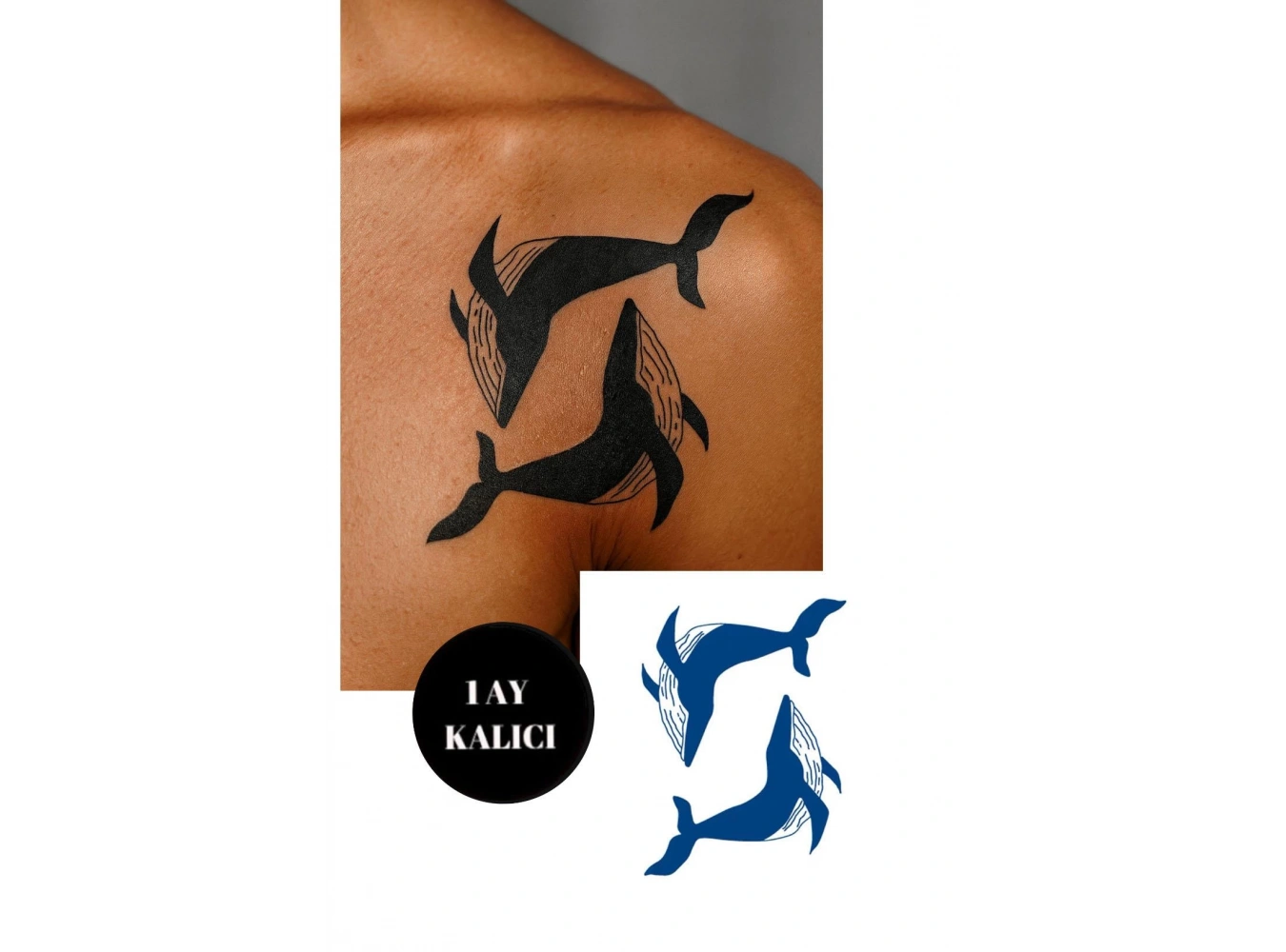 Balina Figürlü 12 Saat Sonra Kararan Geçici Mini Dövme Tattoo