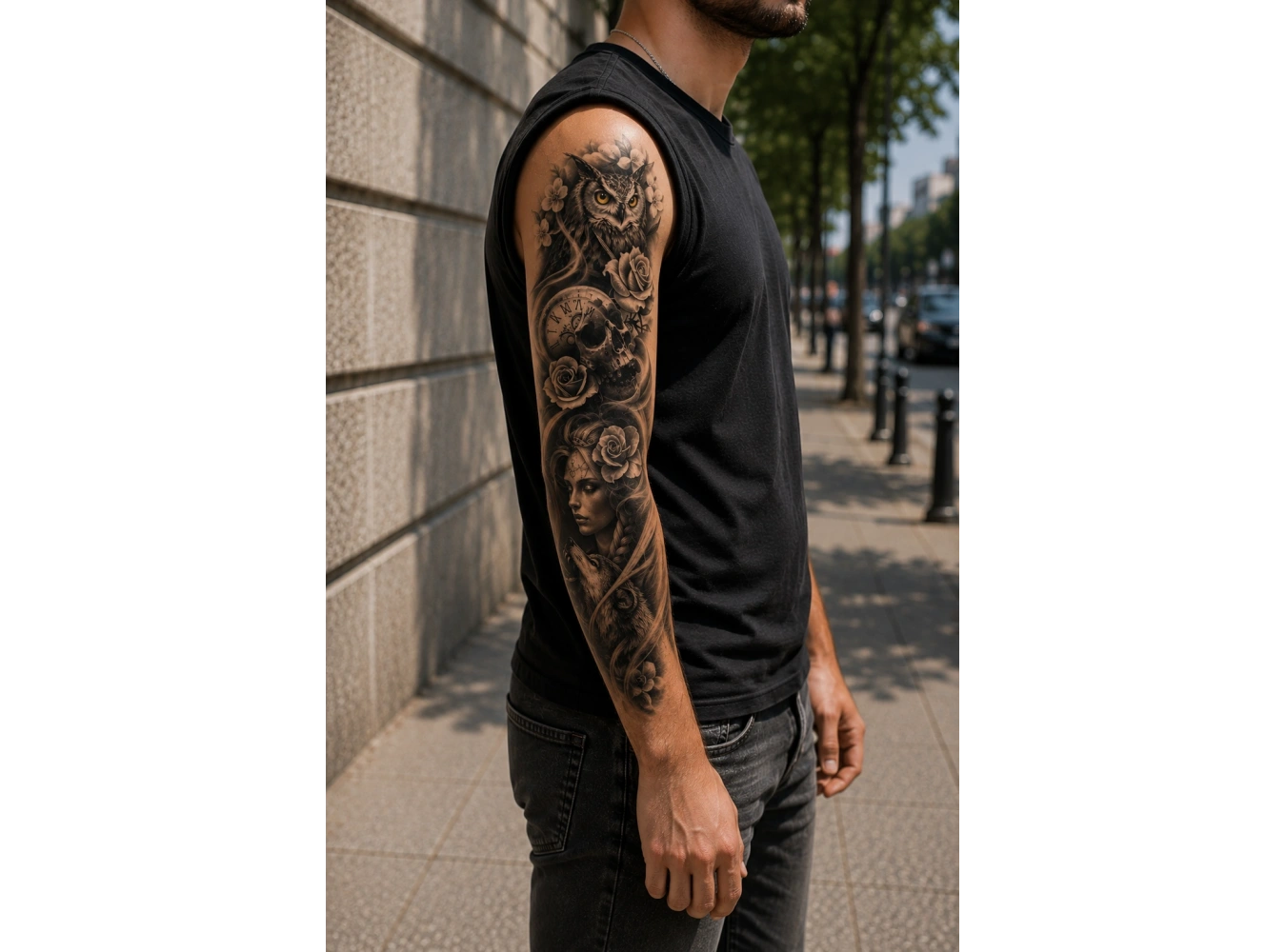 Baykuş ve Kız Kol Geçici Dövme Tattoo