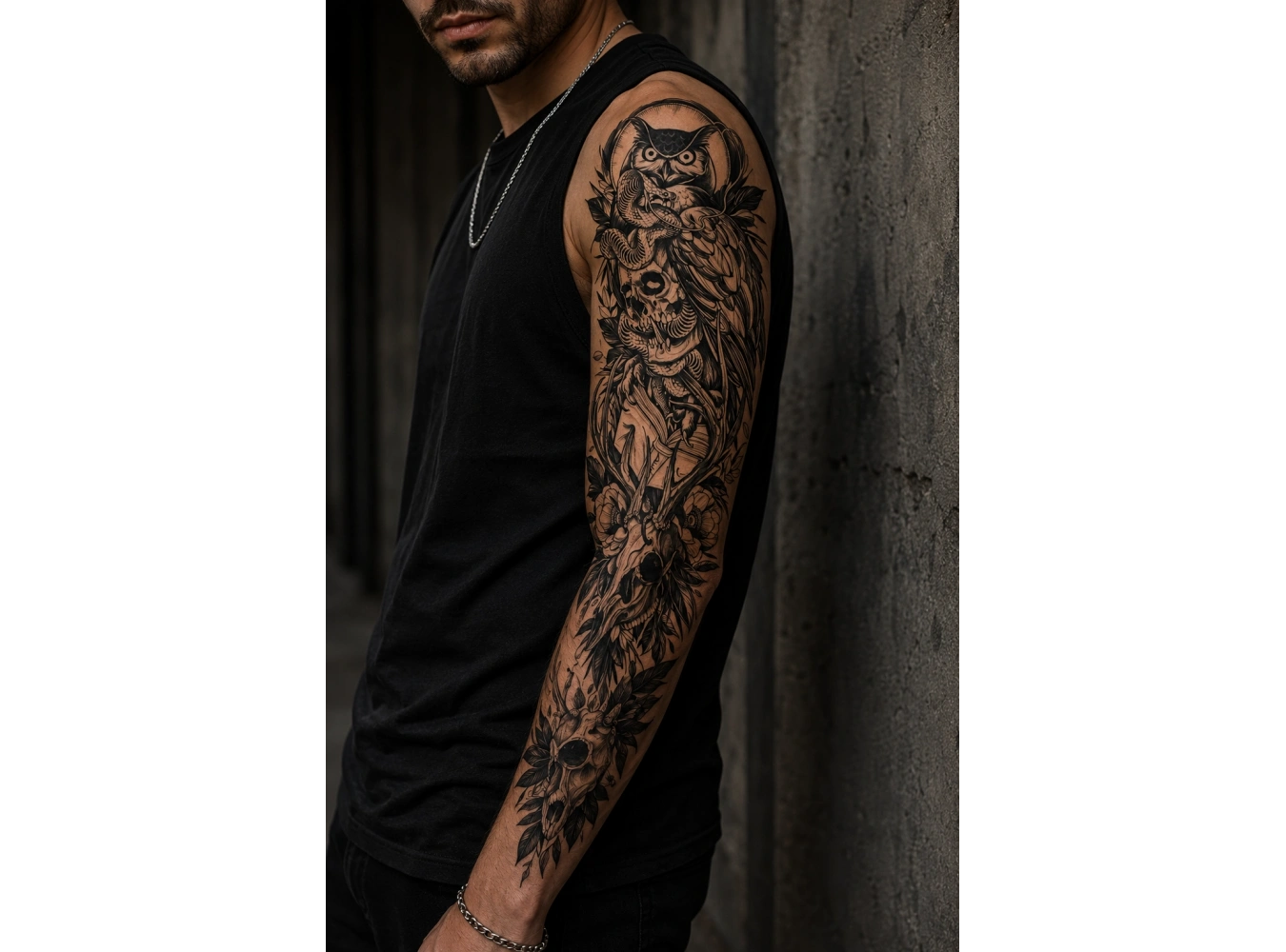 Baykuş Ve Kurukafa Geçici Dövme Tattoo
