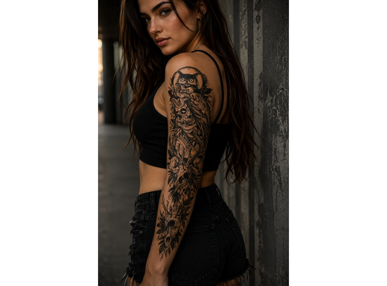 Baykuş Ve Kurukafa Geçici Dövme Tattoo