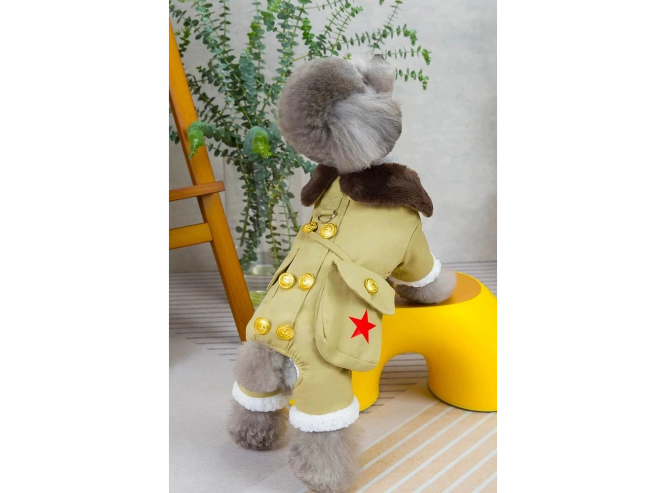 Bej Renk Çanta Detaylı Peluş Astarlı XL Köpek Tulum/Mont